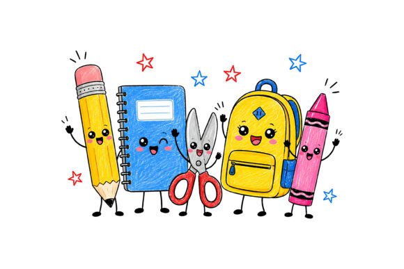 Cute School Supplies Clipart SVG for Graphics & T-Shirt Designs