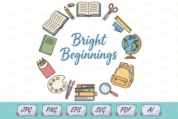 Kindergarten School Supplies SVG: Graphics & Illustrations
