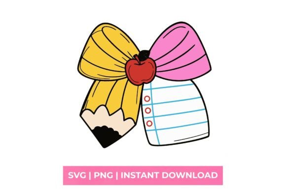 Retro Pencil Lined Paper School Bow SVG for Graphics & T-Shirt Designs