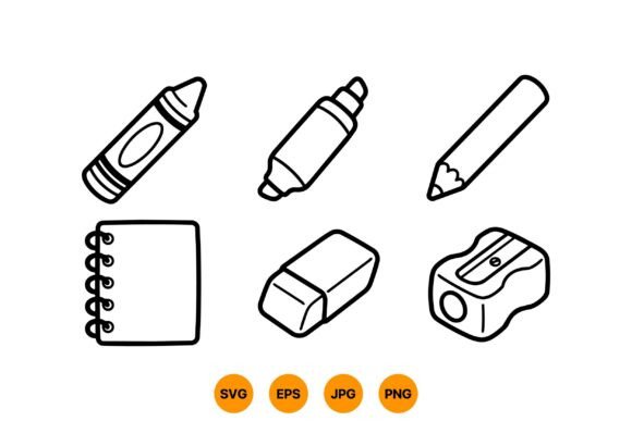 School Supplies Doodle SVG: Graphics & Illustrations