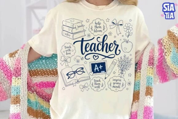 Teacher Doodle SVG PNG Clipart Design for Graphics & T-Shirt Designs